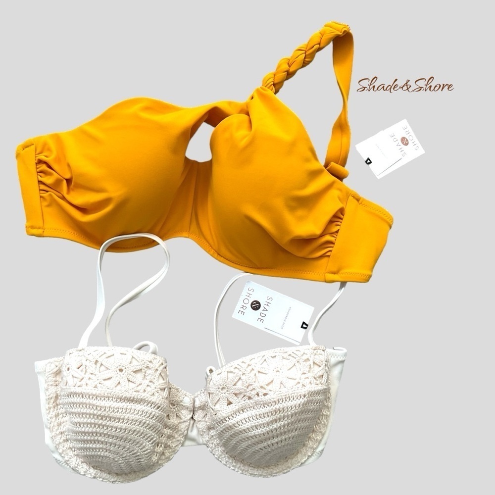 Shade & Shore Orange White Crochet Bikini Swimwear Swimsuit‎ Tops Padded SZ 34B